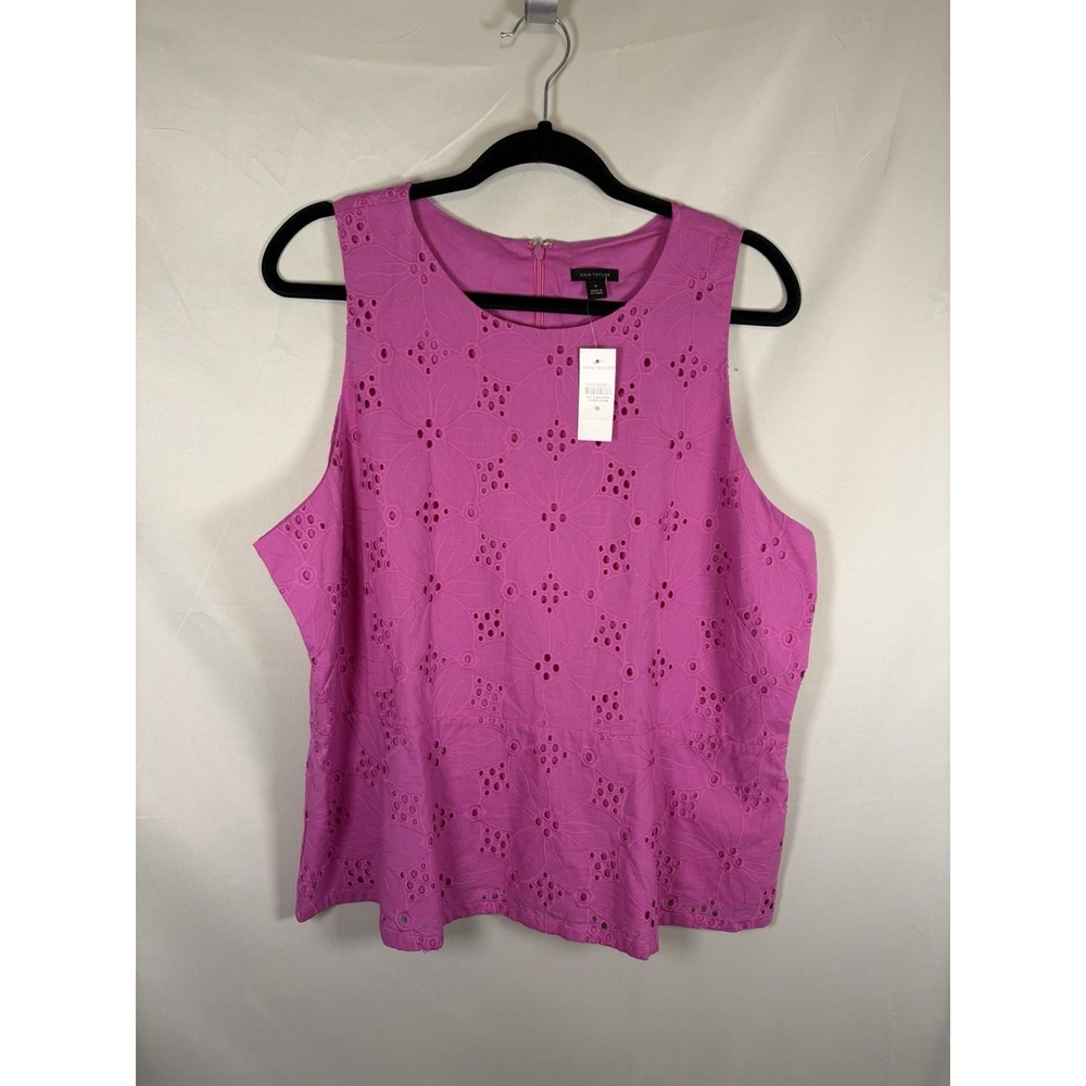 NWT Ann Taylor 16 Sleeveless Eyelet Peplum Top Floral Pink Zipper Cotton